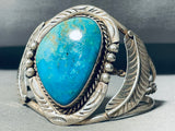 Superior Vintage Native American Navajo Easter Blue Turquoise Sterling Silver Leaf Bracelet-Nativo Arts