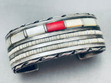 6 Inch Wrist Vintage Native American Navajo Heishi Inlay Sterling Silver Bracelet-Nativo Arts