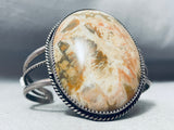 Plume Agate Vintage Native American Navajo Hand Tooled Sterling Silver Bracelet