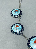 Majestic Vintage Native American Zuni Blue Gem Turquoise Sterling Silver Sunface Necklace-Nativo Arts