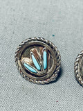 Wonderful Vintage Native American Zuni Blue Gem Turquoise Sterling Silver Earrings-Nativo Arts
