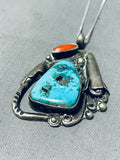 Marvelous Vintage Native American Navajo Morenci Turquoise & Coral Sterling Silver Necklace-Nativo Arts