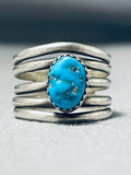 Beautiful Vintage Native American Navajo Morenci Turquoise Sterling Silver 5 Rail Ring-Nativo Arts