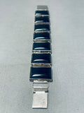 Incredible Vintage Native American Navajo Jet Sterling Silver Hinged Bracelet Signed-Nativo Arts