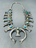 Gasp! Vintage Native American Navajo Open Arms Turquoise Sterling Silver Squash Blossom Necklace-Nativo Arts