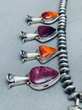 Fab Vintage Native American Navajo Turquoise Shell Sterling Silver Squash Blossom Necklace-Nativo Arts