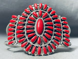 Stunning Native American Navajo Coral Sterling Silver Cluster Bracelet-Nativo Arts