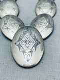 Intricately Hand Stamped Vintage Native American Navajo Sterling Silver Pillow Necklace-Nativo Arts