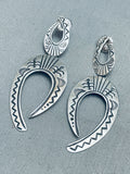 Detailed Vintage Navajo Stamped Sterling Silver Earrings-Nativo Arts
