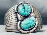 Jefferson Signed Vintage Native American Navajo Robin's Egg Turquoise Sterling Silver Bracelet