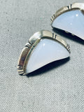Fascinating Vintage Signed Native American Zuni Moonstone Sterling Silver Earrings-Nativo Arts
