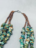 Superior Vintage Native American Navajo Green Turquoise Hiehsi Sterling Silver Necklace-Nativo Arts
