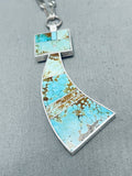 Maiden Of Turquoise Native American Navajo Inlay Sterling Silver Kachina Necklace-Nativo Arts