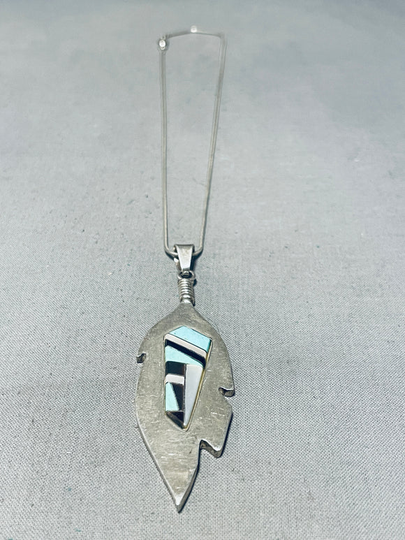 Really Cool Vintage Native American Navajo Turquoise Inlay Sterling Silver Necklace-Nativo Arts