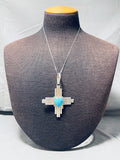 Rob Yellowhorse Native American Navajo Morenci Turquoise Sterling Silver Zia Necklace-Nativo Arts