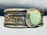 Heavy 89 Gram Native American Navajo Green Turquoise Sterling Silver Gold Bracelet-Nativo Arts