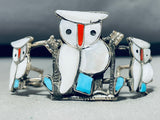 Native American Owl Family!! Vintage Navajo Turquois Einlay Sterling Silver Bracelet Old-Nativo Arts