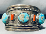 Museum Quality & Signed Vintage Native American Navajo Turquoise Coral Sterling Silver Bracelet-Nativo Arts
