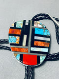 Very Intrciate Vintage Native American Navajo Turquoise Mosaic Inlay Sterling Silver Bolo Tie-Nativo Arts
