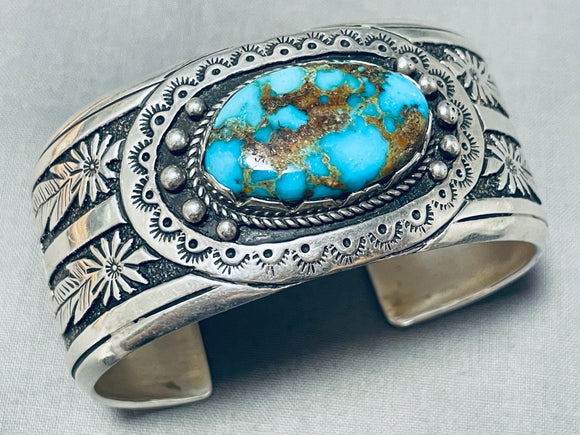 Breathtaking Signed Native American Navajo Candelaria Turquoise Sterling Silver Bracelet-Nativo Arts