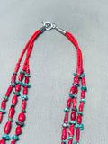 Stunning Native American Navajo Torpedo Coral Turquoise Sterling Silver Necklace-Nativo Arts