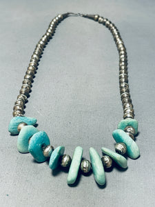 Incredible Vintage Native American Navajo Turquoise Nugget Sterling Silver Bead Necklace-Nativo Arts