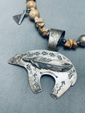 Bear And Feather Vintage Native American Navajo Pietersite Sterling Silver Necklace-Nativo Arts