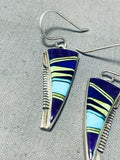 Calvin Begay Vintage Native American Navajo Blue Gem Turquoise Sterling Silver Earrings-Nativo Arts
