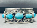 Signed Vintage Native American Navajo Old Kingman Turquoise Sterling Silver Bracelet-Nativo Arts