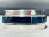 Important Inlay Vintage Woolsey Turquoise Lapis Inlay Sterling Silver Bracelet-Nativo Arts