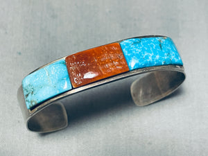 6-1/2' Wrist Vintage Native American Navajo Turquoise Coral Sterling Silver Bracelet-Nativo Arts