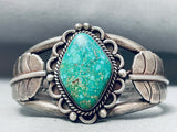 Rare Apache Turquoise Mine Vintage Native American Navajo Sterling Silver Leaf Bracelet-Nativo Arts