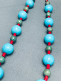 Native American Balls Of Turquoise Santo Domingo Coral Sterling Silver Necklace-Nativo Arts