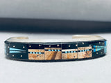 7 Inch Wrist Native American Navajo Gil Smith Pueblo Turquoise Inlay Sterling Silver Bracelet-Nativo Arts