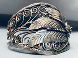 Johnny Frank Vintage Native American Navajo Sterling Silver Leaves Swirl Bracelet-Nativo Arts