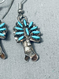 Superior Vintage Native American Navajo Needlepoint Turquoise Sterling Silver Earrings-Nativo Arts