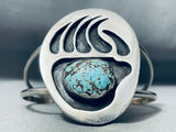 Old Vintage Native American Navajo Spiderweb Turquoise Sterling Silver Paw Bracelet-Nativo Arts