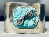 Hand Carved Indian Head!! Vintage Native American Navajo Turquoise Sterling Silver Bracelet-Nativo Arts