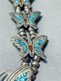 Gasp! Vintage Native American Navajo Butterfly Turquoise Sterling Silver Squash Blossom Necklace-Nativo Arts