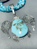 319 Grams!! Native American Navajo Turquoise Sterling Silver Turtle Necklace Wow-Nativo Arts