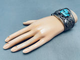 Huge Heavy Old Vintage Native American Navajo Spiderweb Turquoise Sterling Silver Bracelet-Nativo Arts