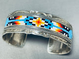 Detaile Dhand Beaded Vintage Native American Navajo Sterling Silver Bracelet-Nativo Arts