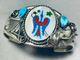 Superior Vintage Native American Zuni Bird Inlay Turquoise Sterling Silver Bracelet-Nativo Arts