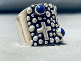 One Of The Best Santo Domingo Lapis Sterling Silver Cross Ring-Nativo Arts