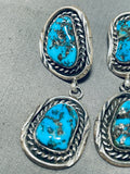 Exquisite Vintage Native American Navajo 4 Morenci Turquoise Sterling Silver Earrings-Nativo Arts