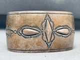 Museum Quality Hand Tooled Vintage Native American Navajo Sterling Silver Bracelet Cuff-Nativo Arts