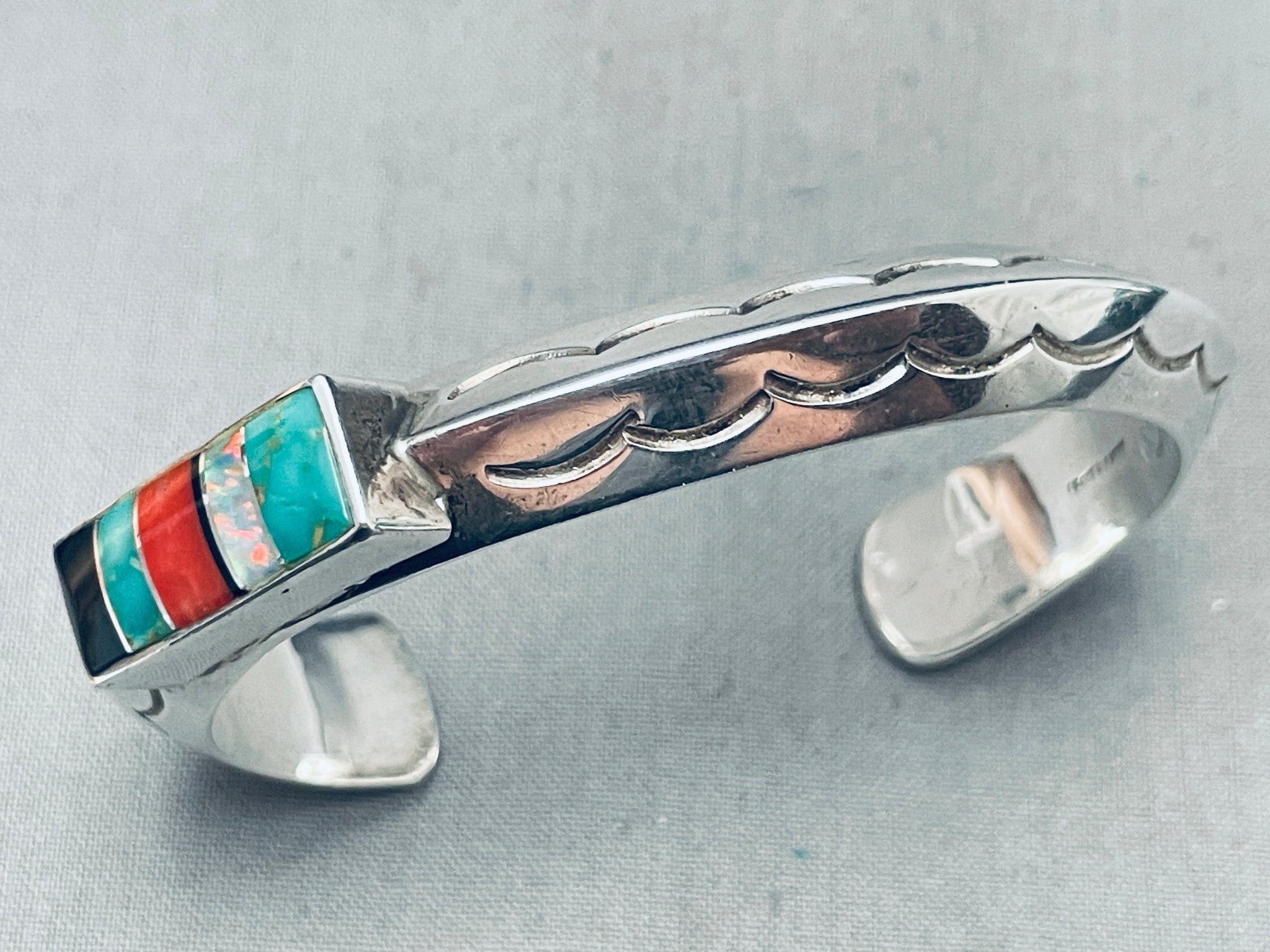Lest Ortiz Vintage Native American Navajo Turquoise Inlay Sterling