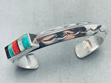 Lest Ortiz Vintage Native American Navajo Turquoise Inlay Sterling Silver Bracelet-Nativo Arts