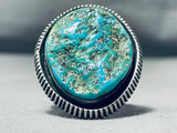 Magnificent Vintage Native American Navajo Signed Blue Gem Turquoise Sterling Silver Ring-Nativo Arts