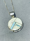 Signed Vintage Native American Navajo Spiderweb Turquoise Opal Sterling Silver Necklace-Nativo Arts